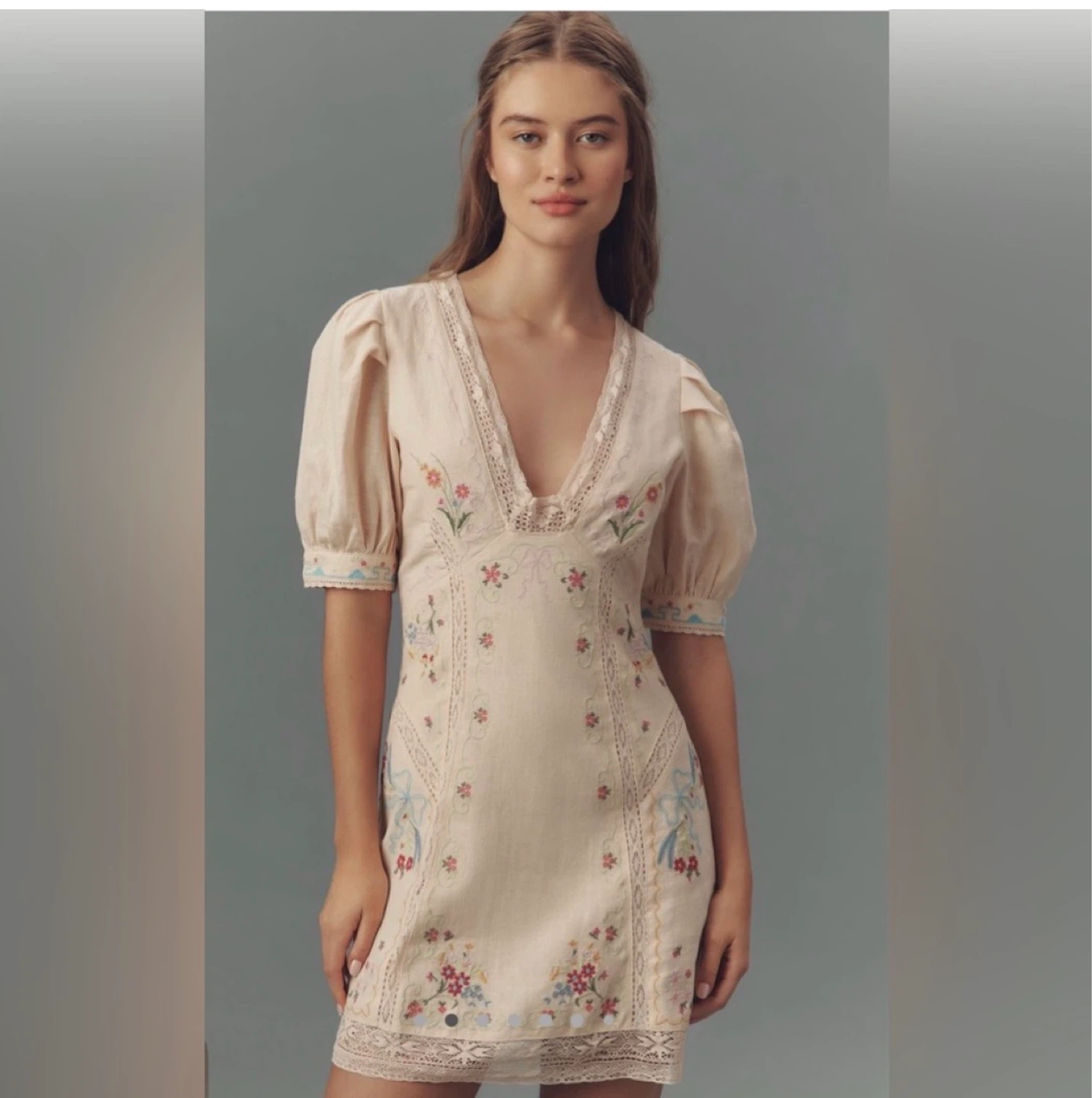 Anthropologie Linen Embroidered Mini Dress ⚽ - photo 3