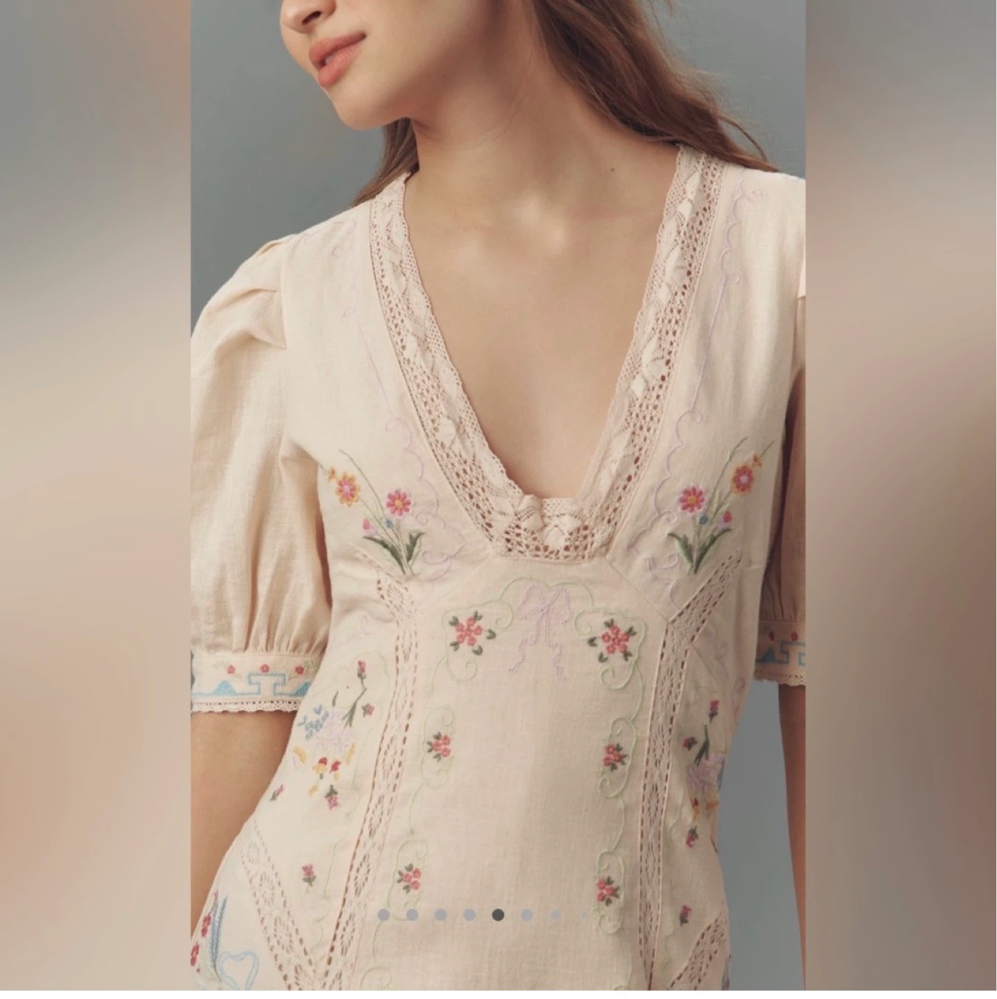 Anthropologie Linen Embroidered Mini Dress ⚽ - photo 4