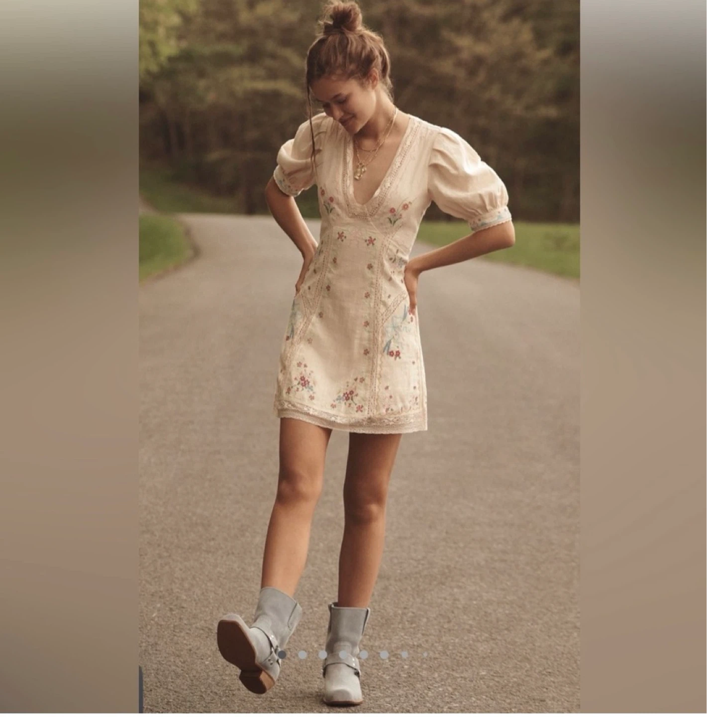 Anthropologie Linen Embroidered Mini Dress ⚽