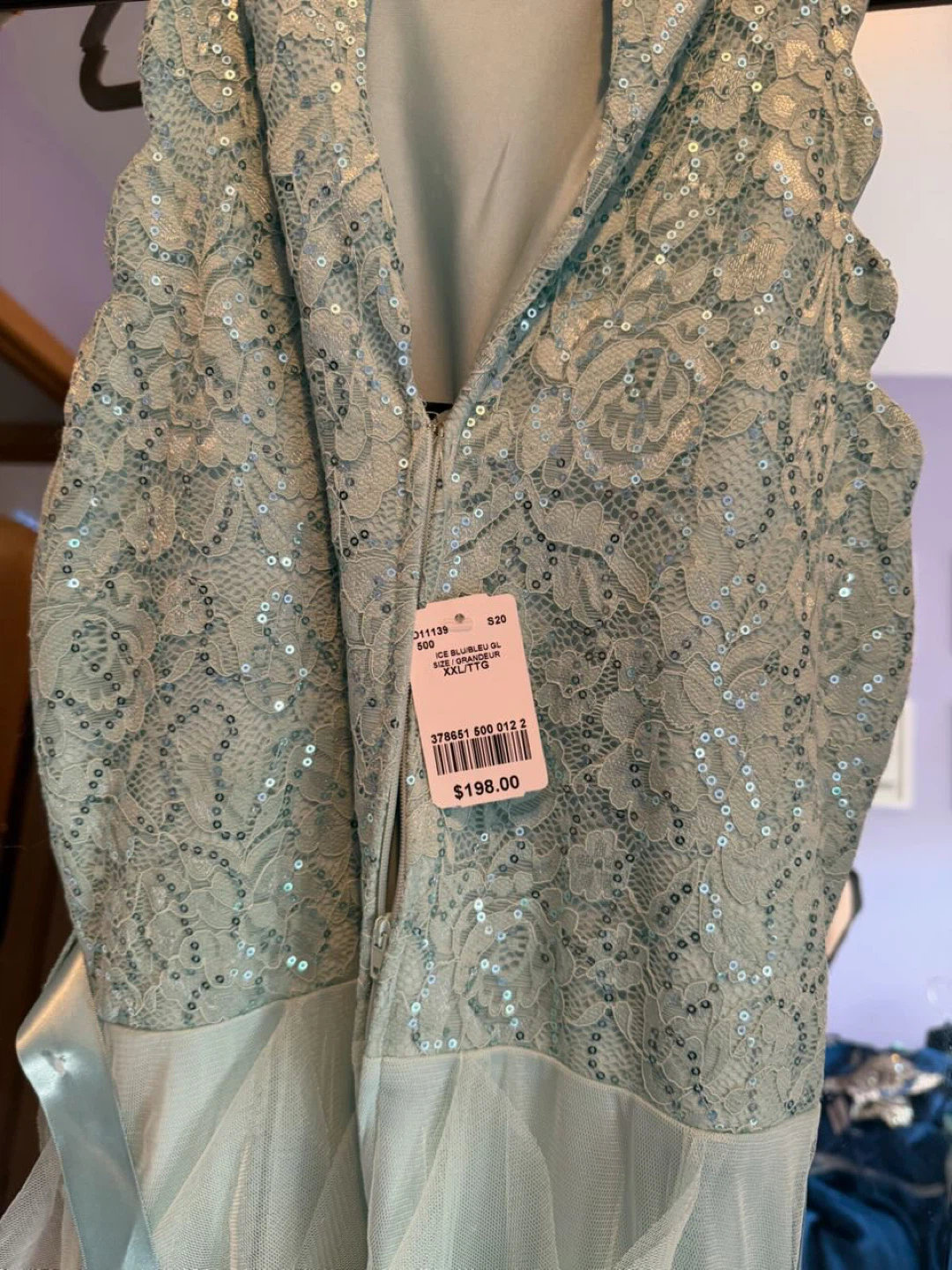 Sparkly Ice Blue Lace Dress - XXL
