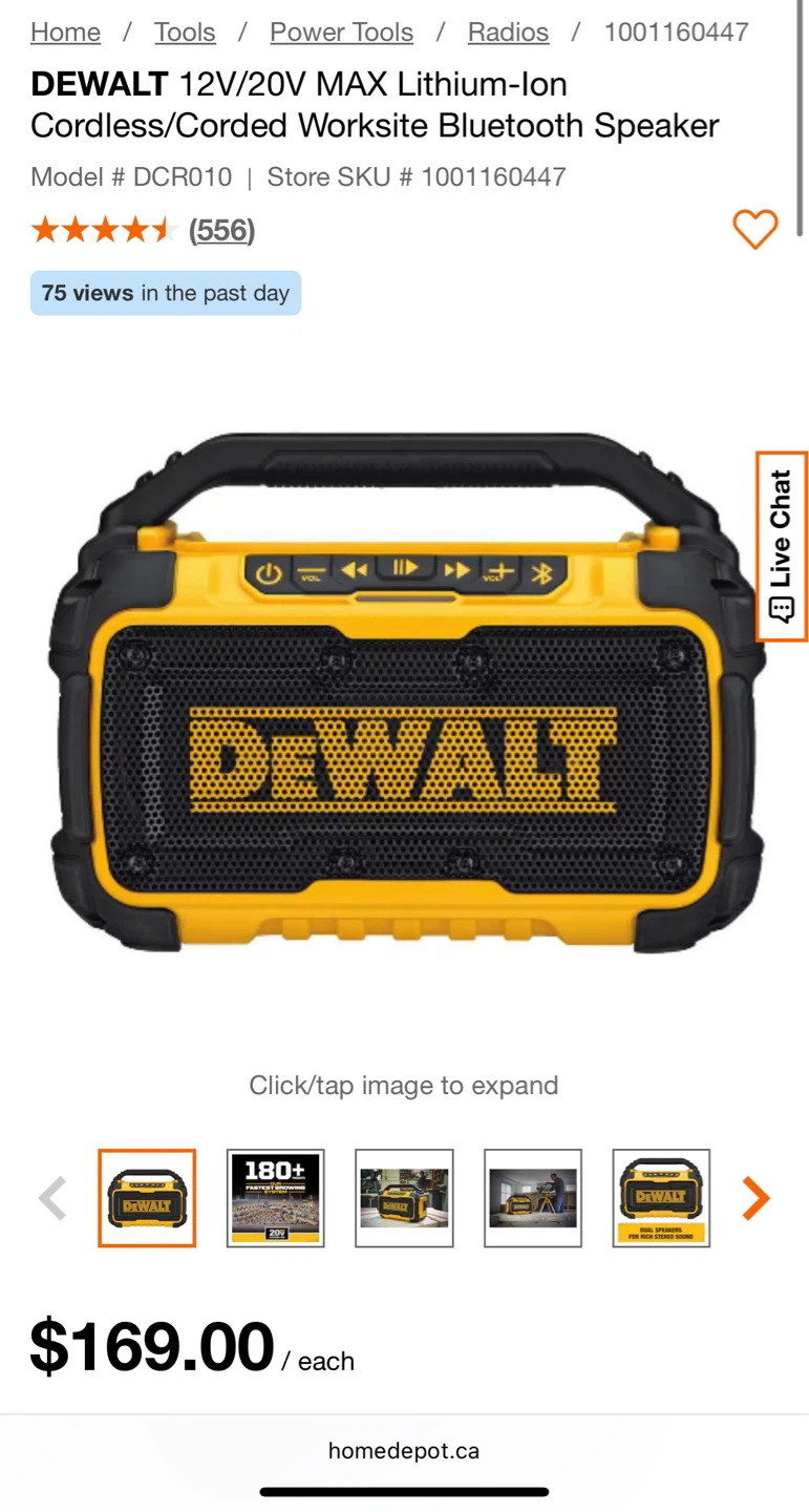 DEWALT 12V/20V MAX Cordless/Corded Worksite Bluetooth Speaker