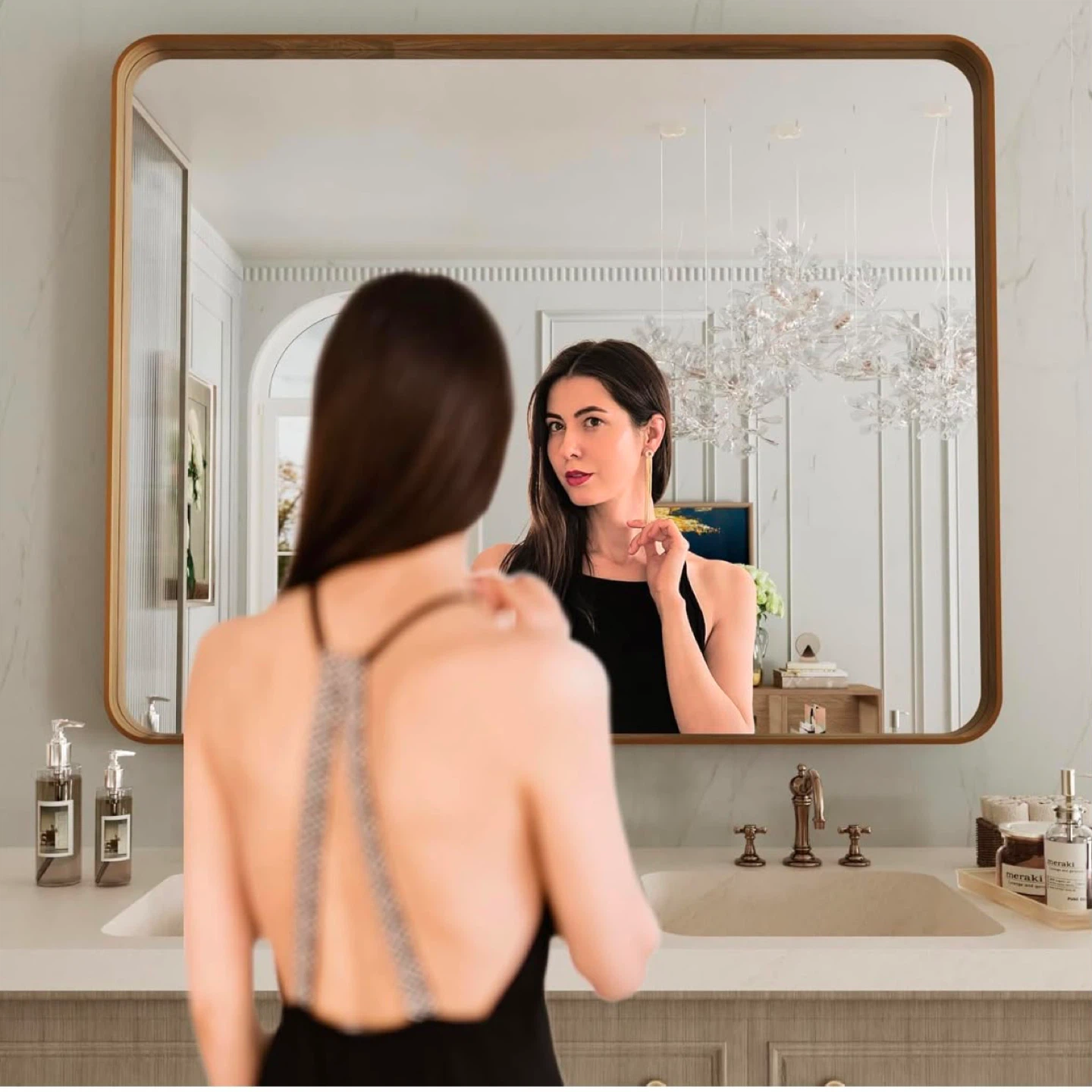 New Modern Rectangle Wall Mirror with Wood Frame