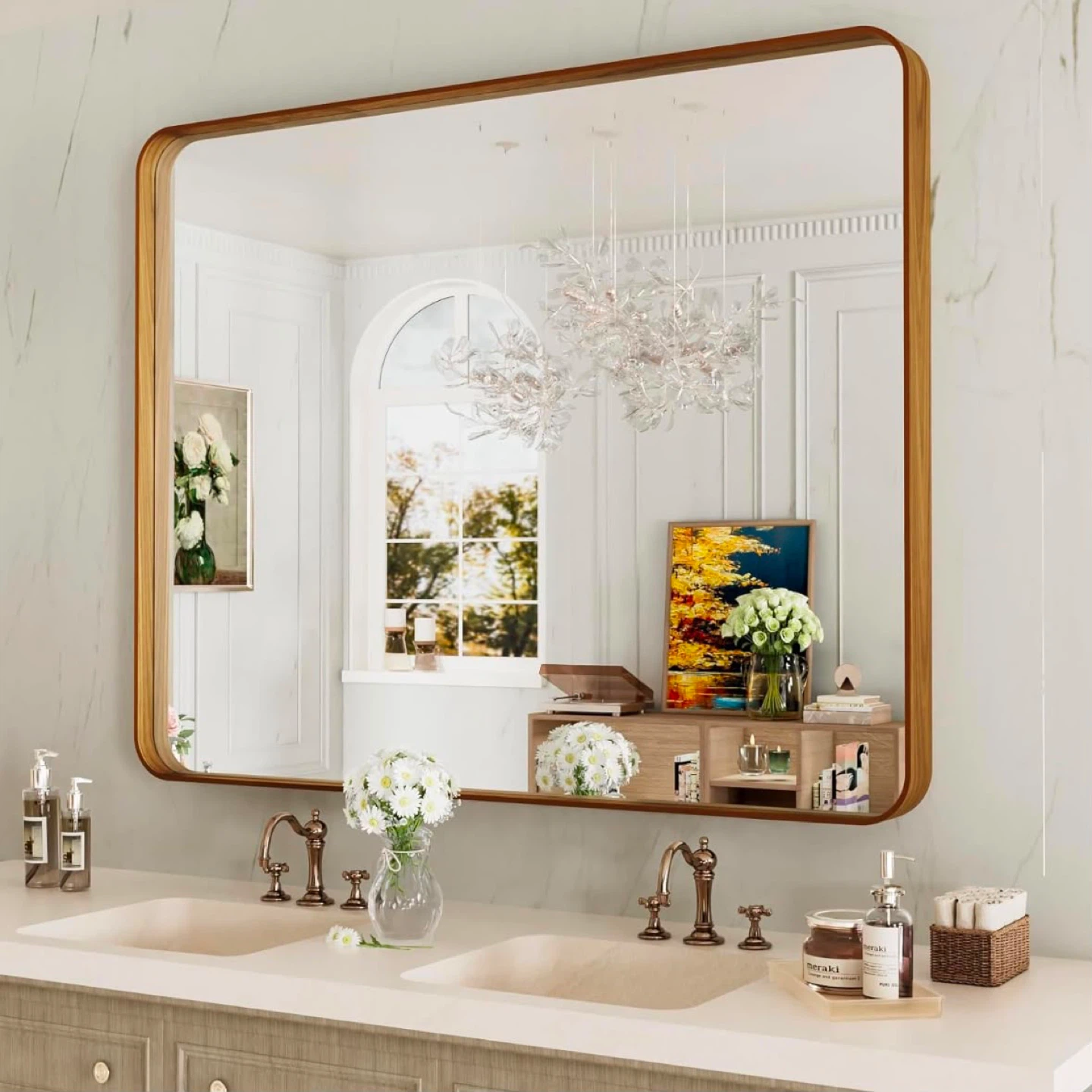 New Modern Rectangle Wall Mirror with Wood Frame - photo 3