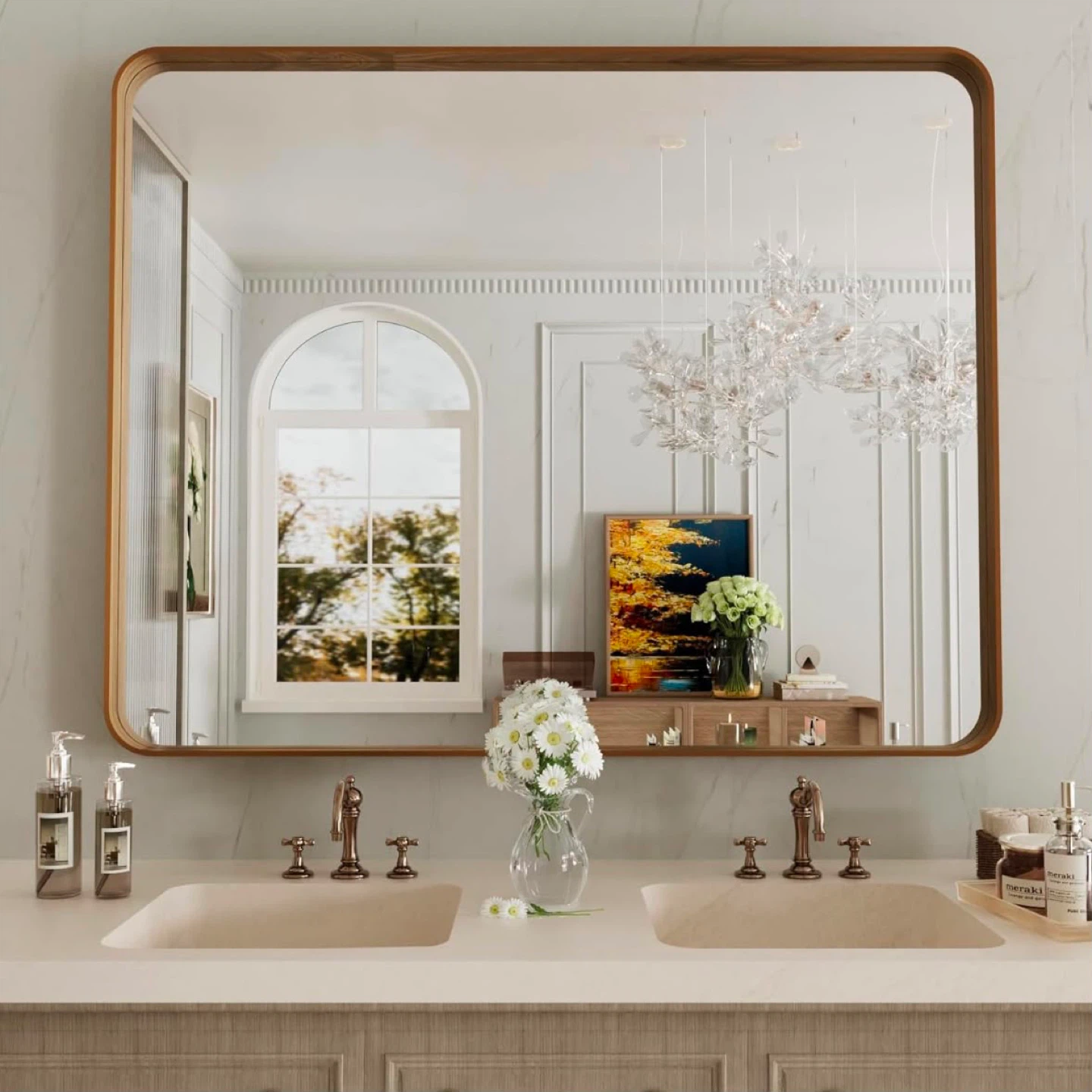 New Modern Rectangle Wall Mirror with Wood Frame - photo 2