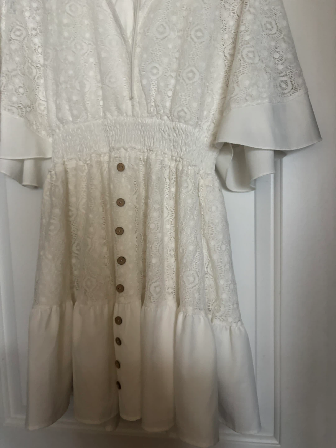 Gorgeous White Lace Button-Up Dress, size S/M