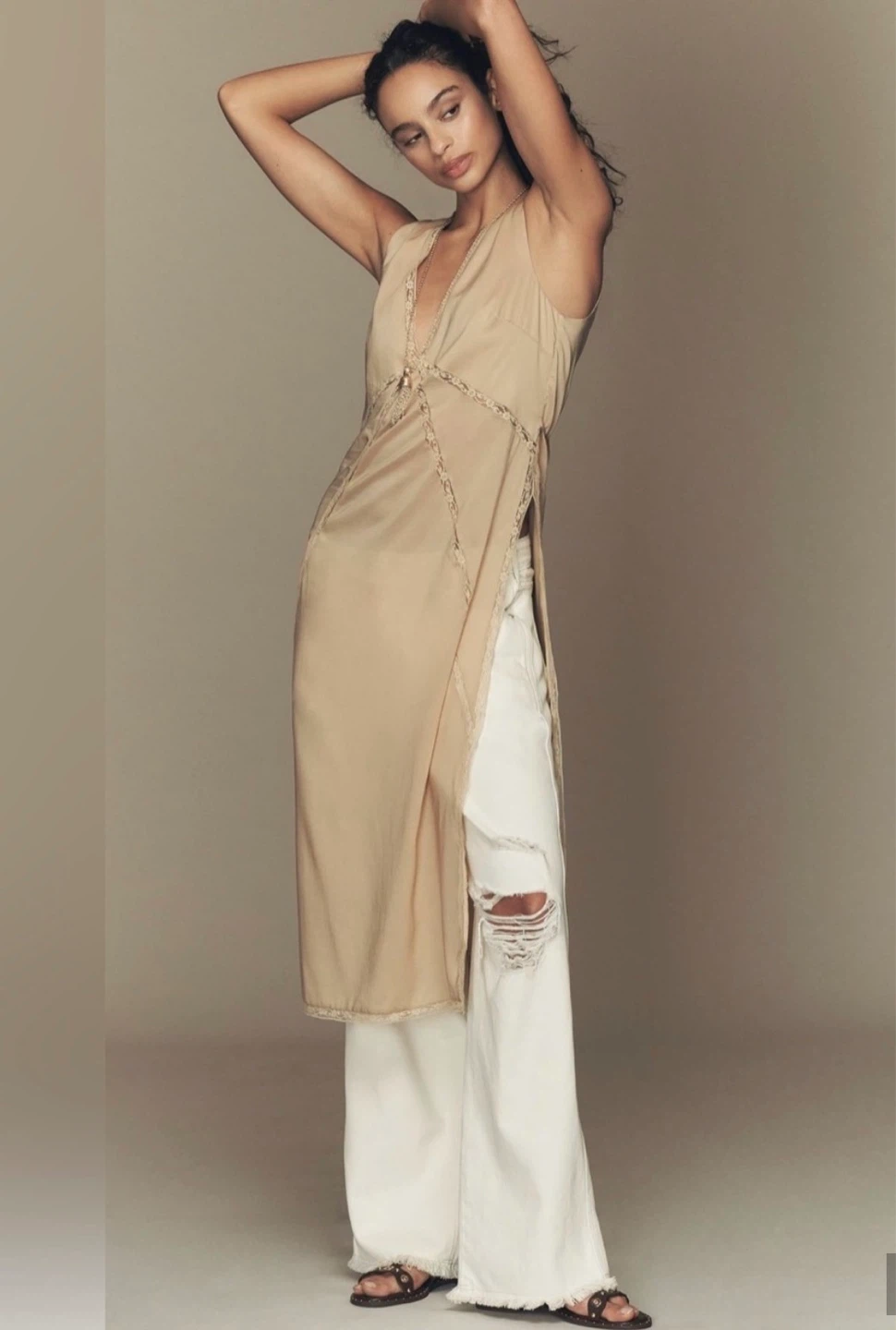 Anthropologie Silky Lace Trim Maxi Tunic ⚽