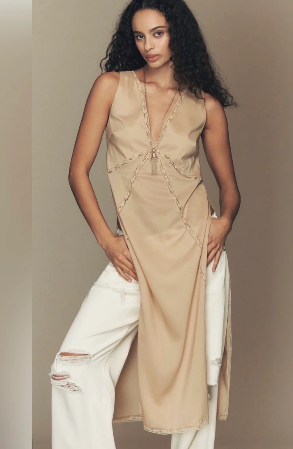 Anthropologie Silky Lace Trim Maxi Tunic ⚽ - photo 2