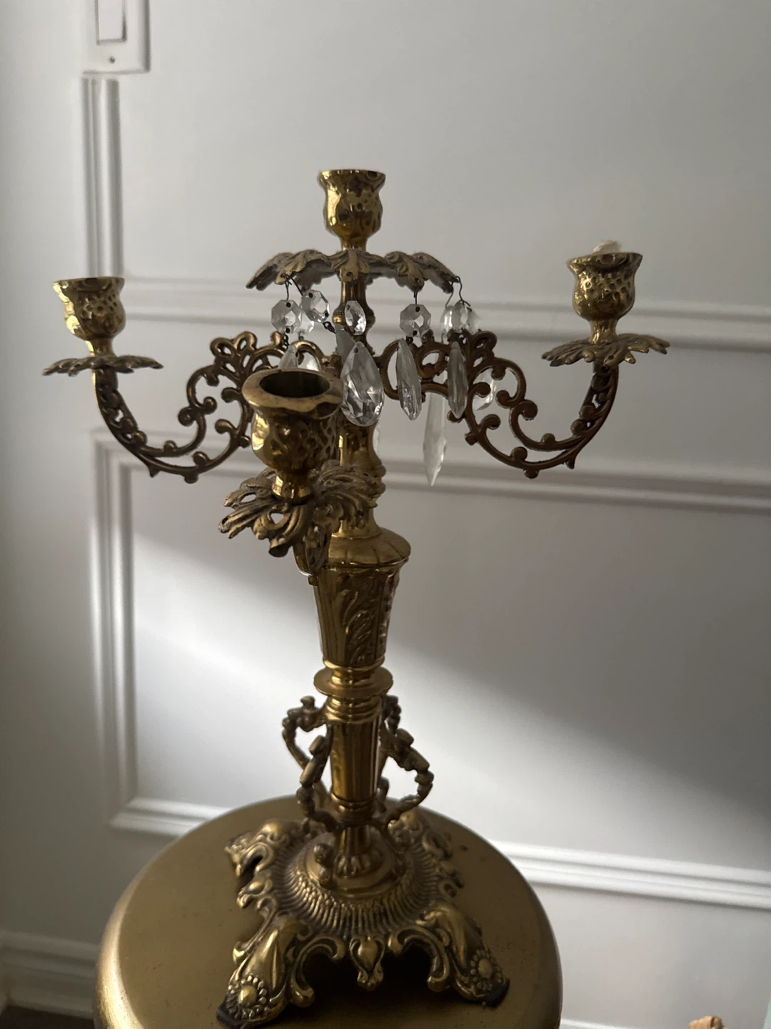 Ornate Gold Candelabra with Crystal Accents