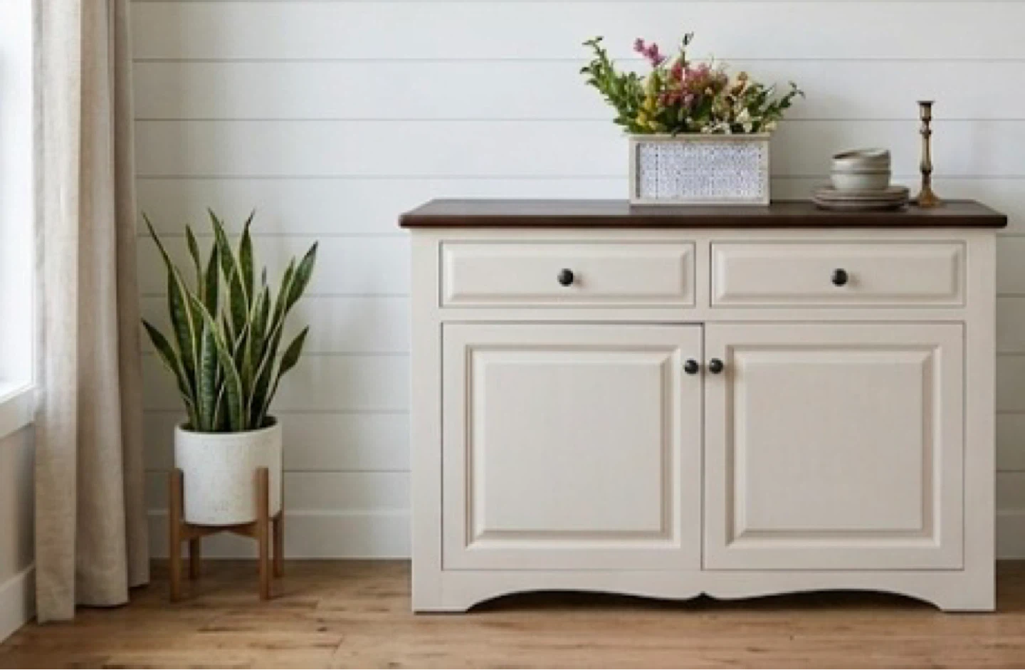 Modern Hardwood Oak Sideboard Taupe & Walnut