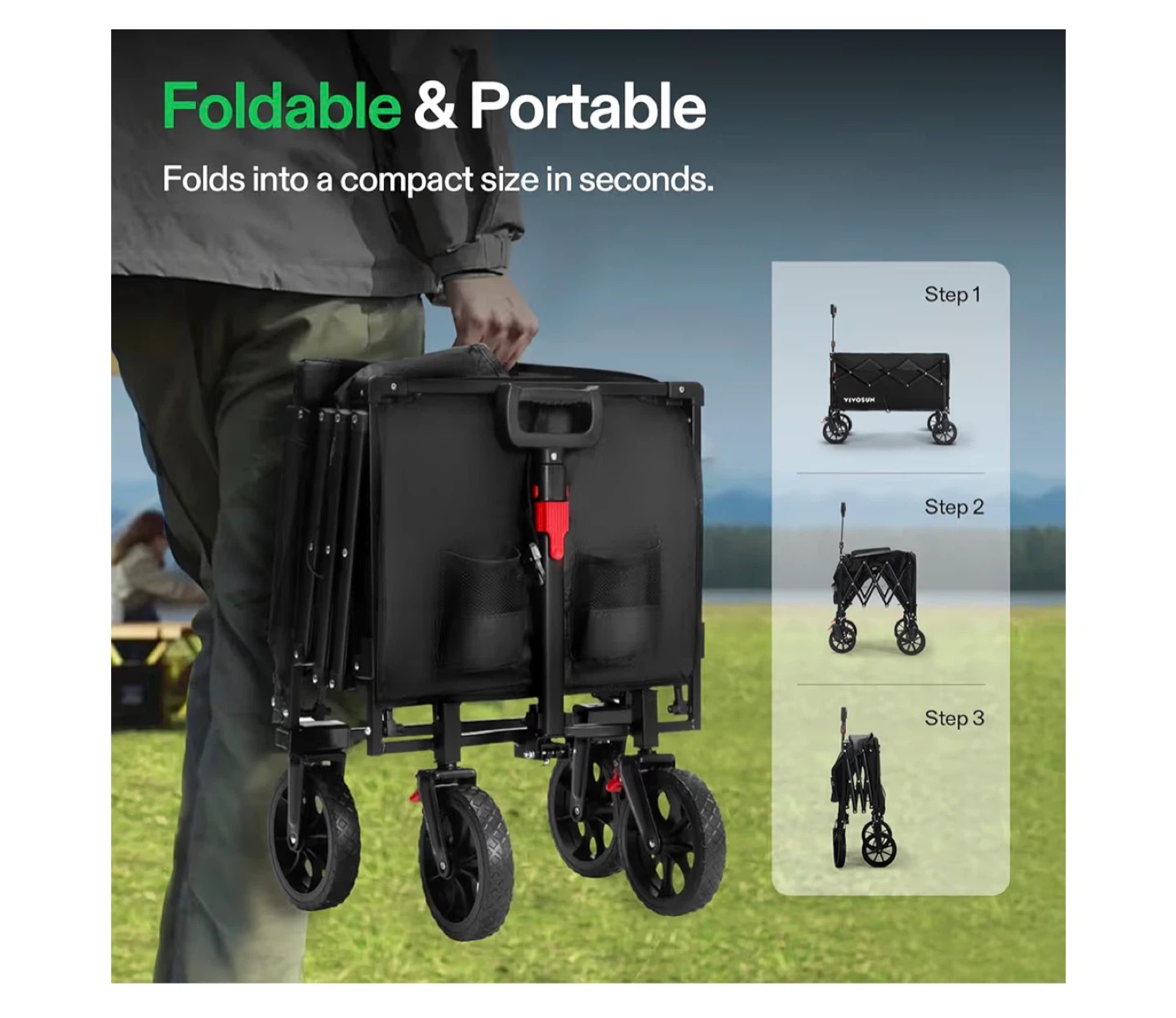 VIVOSUN Collapsible Wagon with Tailgate