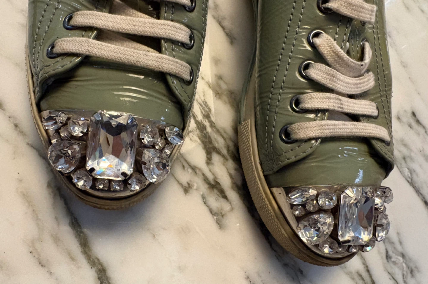 Miu Miu Embellished Patent Leather Sneakers - photo 5