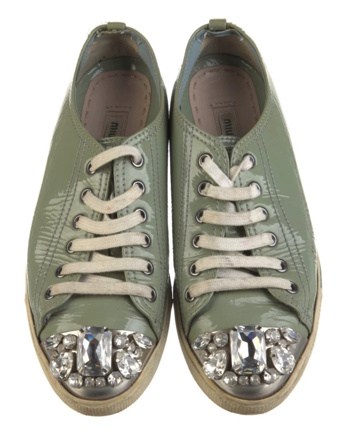 Miu Miu Embellished Patent Leather Sneakers