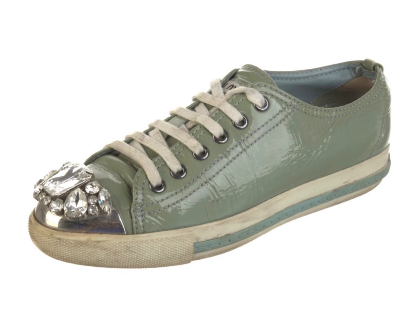 Miu Miu Embellished Patent Leather Sneakers - photo 2