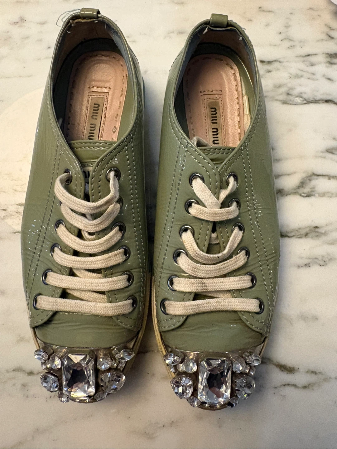 Miu Miu Embellished Patent Leather Sneakers - photo 3
