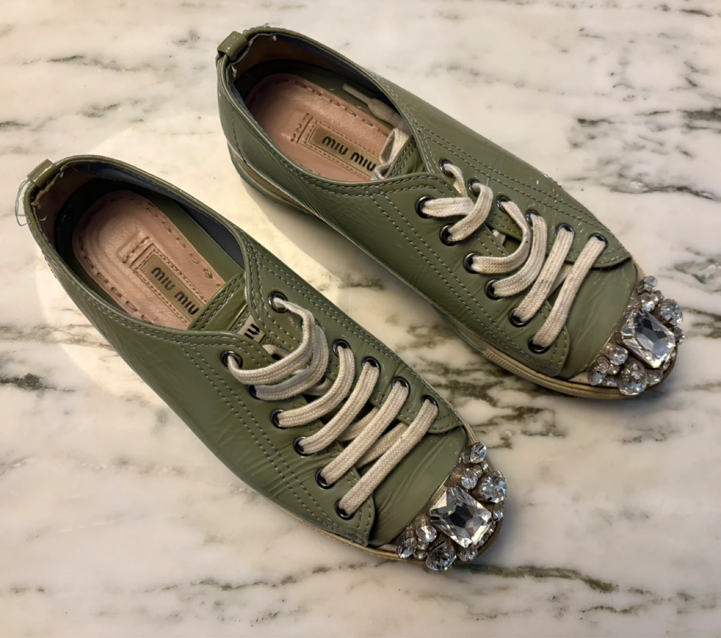 Miu Miu Embellished Patent Leather Sneakers - photo 4
