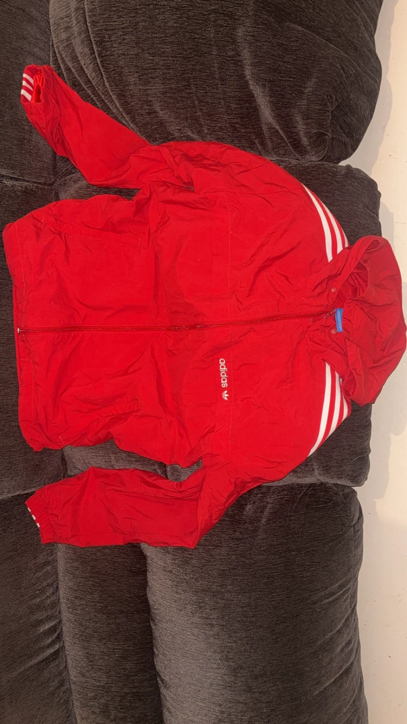 Adidas Red Track Jacket with White Stripes