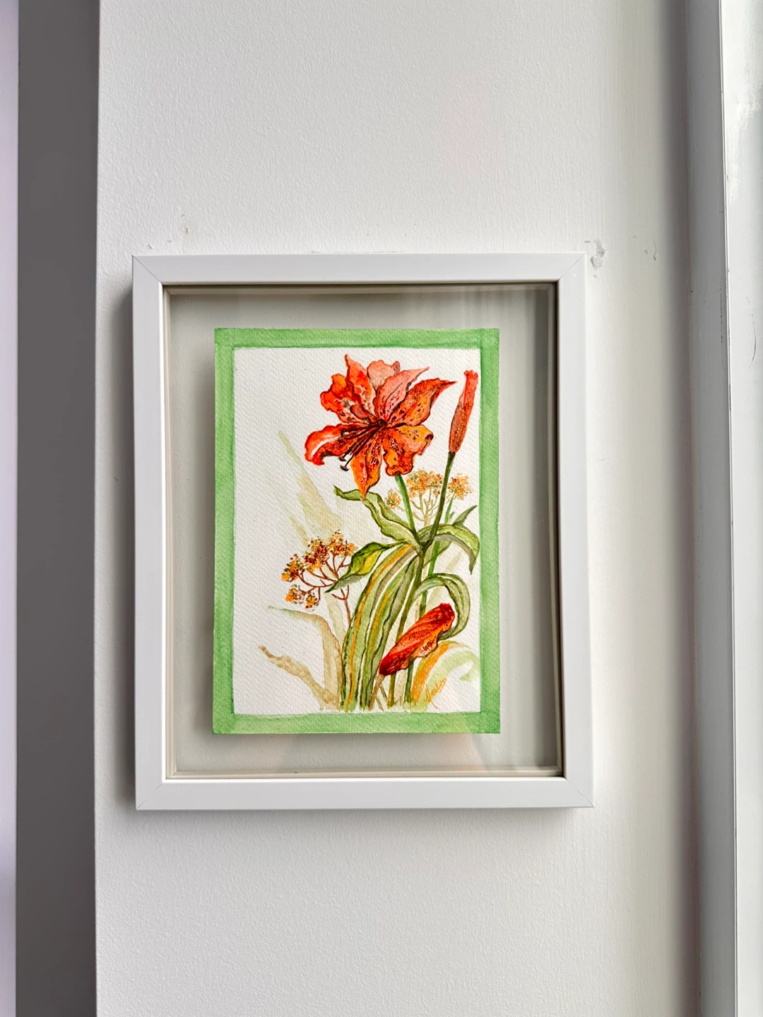 Framed Watercolor Painting of Orange Lily - photo 4