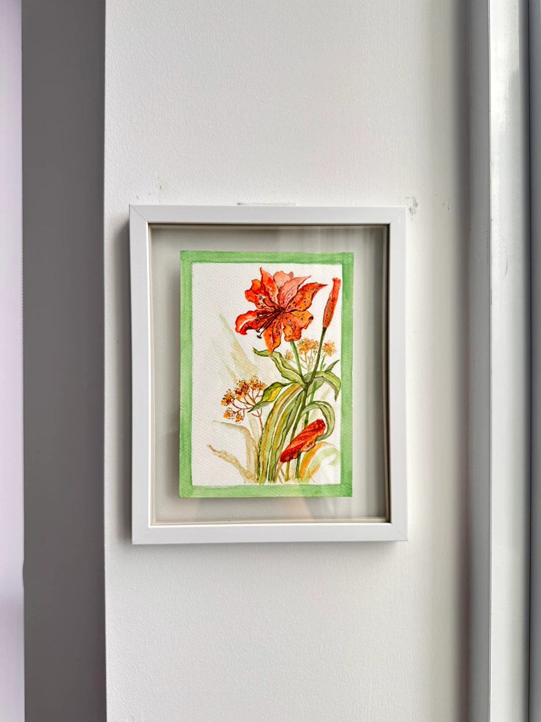 Framed Watercolor Painting of Orange Lily - photo 2