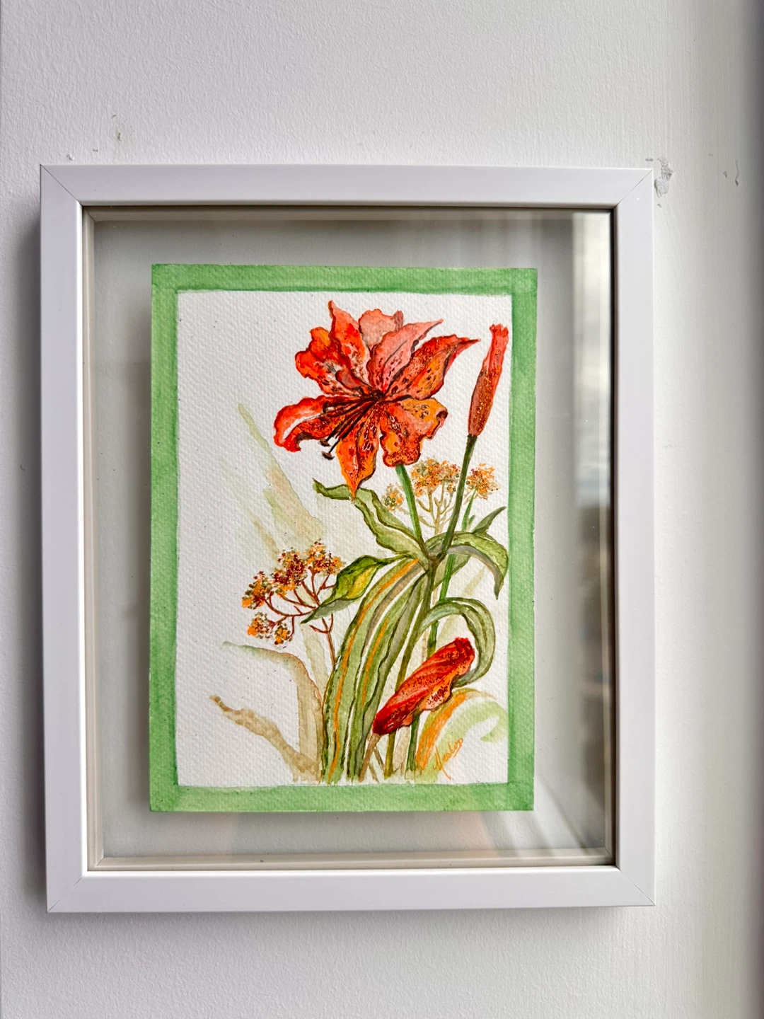 Framed Watercolor Painting of Orange Lily