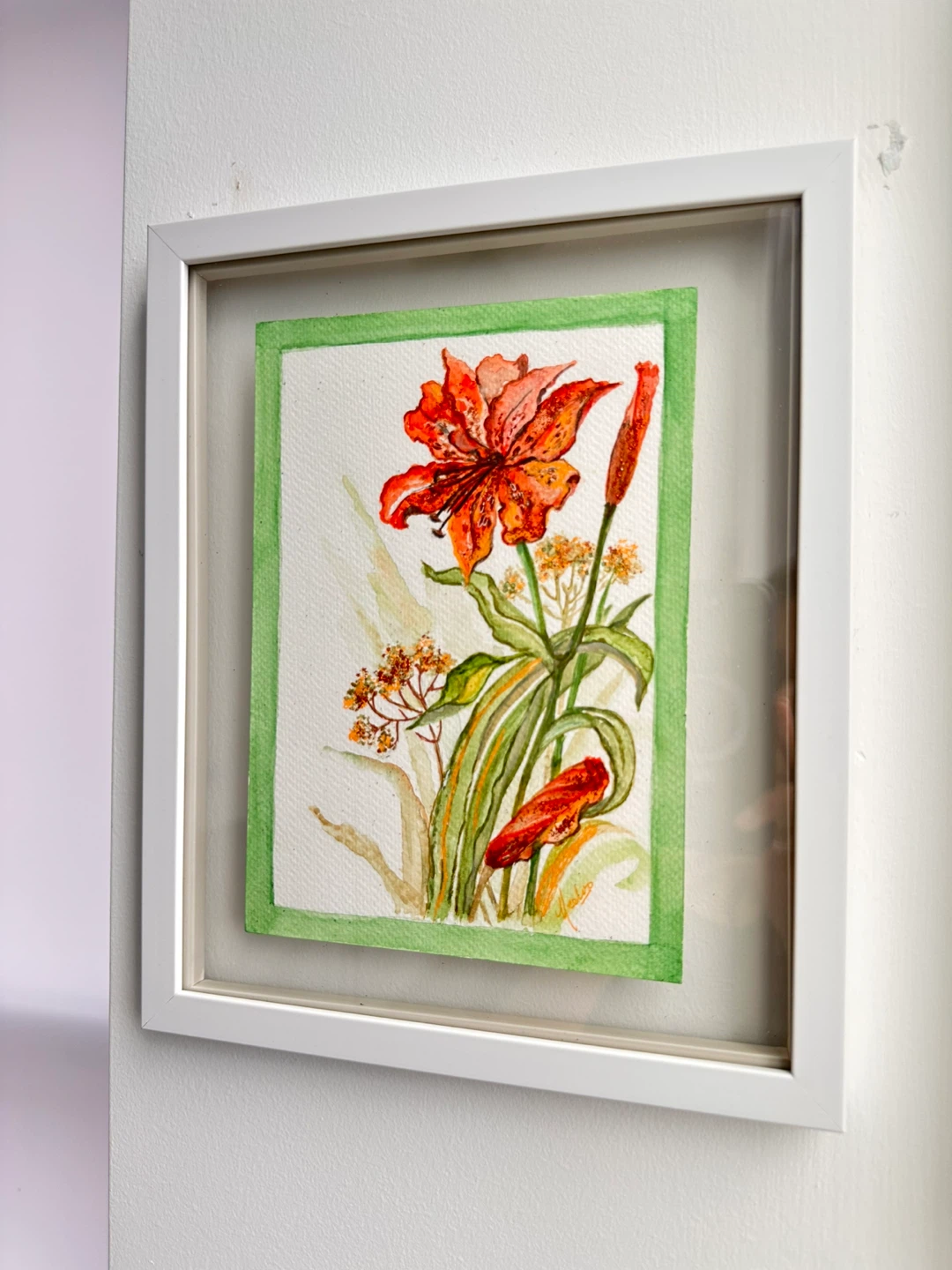 Framed Watercolor Painting of Orange Lily - photo 3