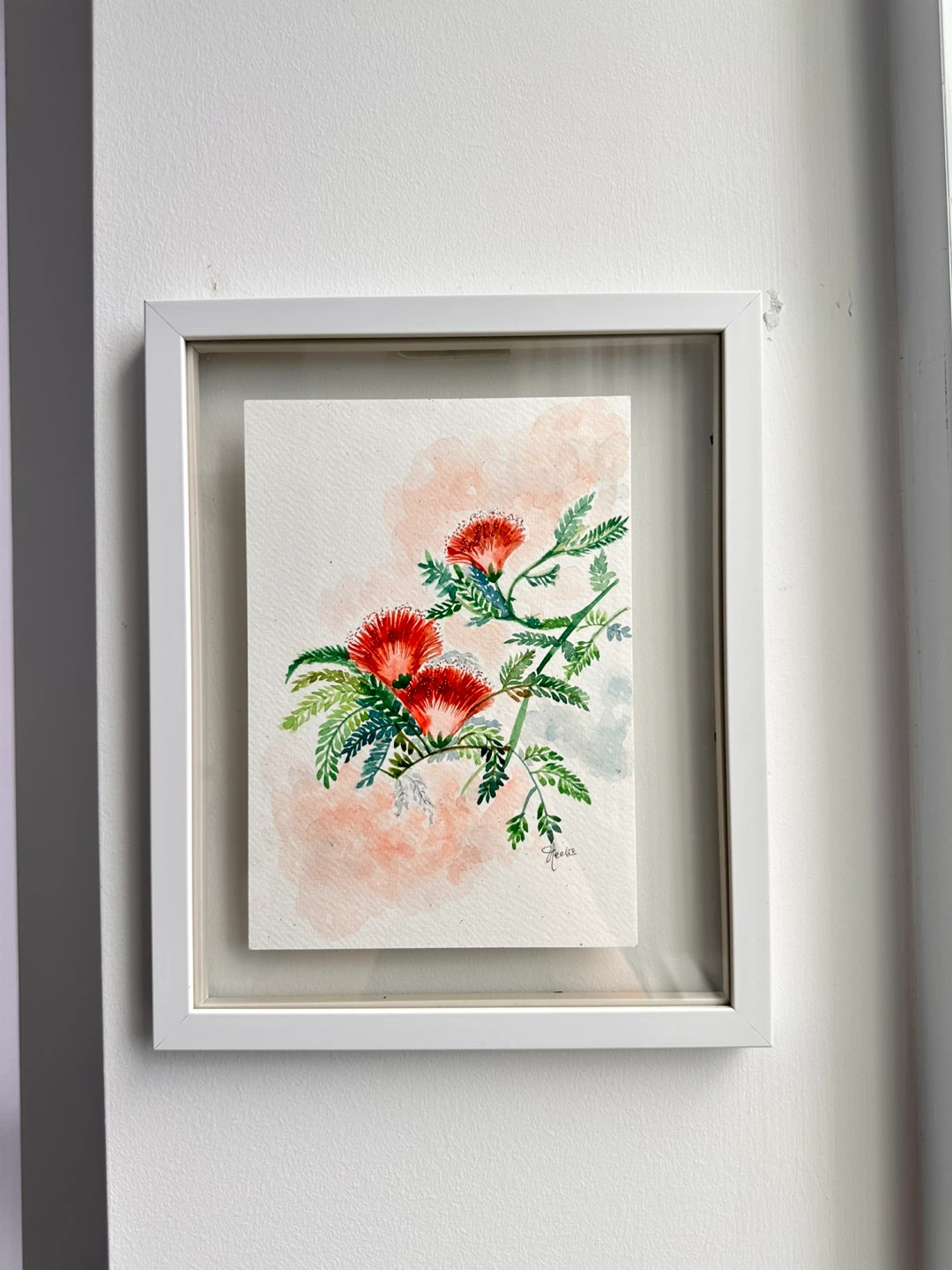 Framed Watercolor Painting of Red Flowers - photo 4