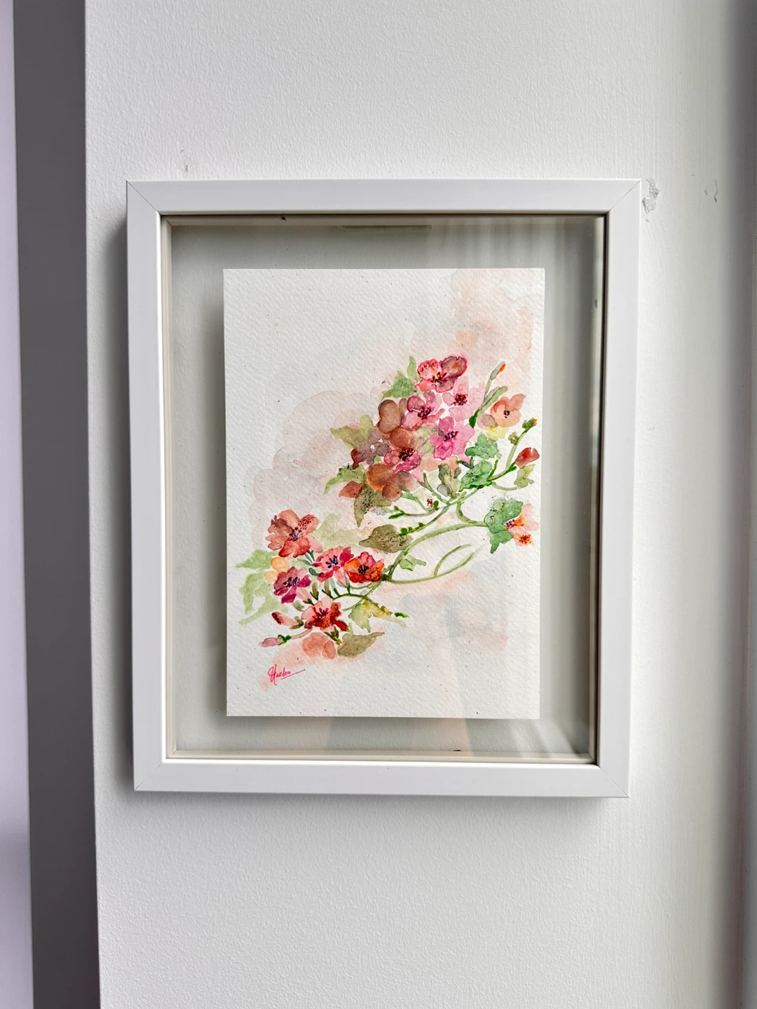 Framed Watercolour Painting of Pink Flowers - photo 2