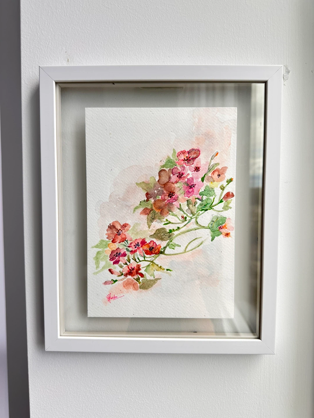 Framed Watercolour Painting of Pink Flowers - photo 5