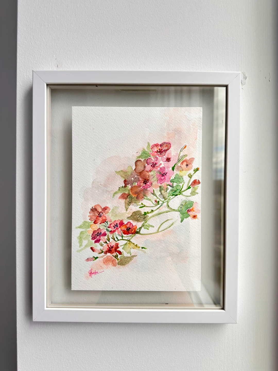 Framed Watercolour Painting of Pink Flowers - photo 4