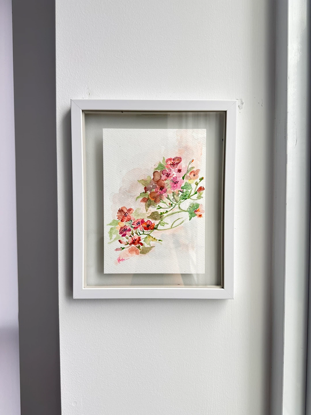 Framed Watercolour Painting of Pink Flowers - photo 3