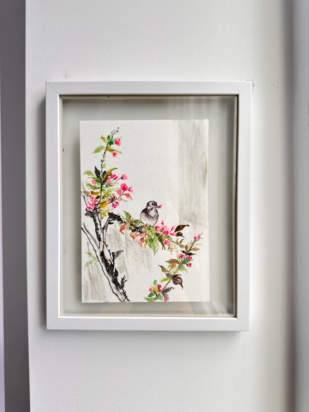 Framed Watercolour Painting of Bird on Branch - photo 2