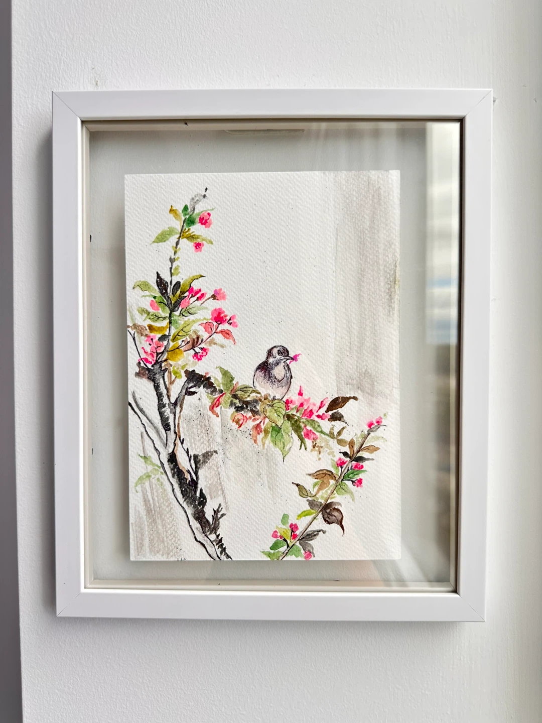 Framed Watercolour Painting of Bird on Branch - photo 3
