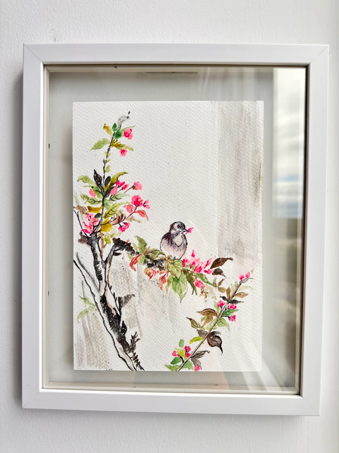 Framed Watercolour Painting of Bird on Branch - photo 4