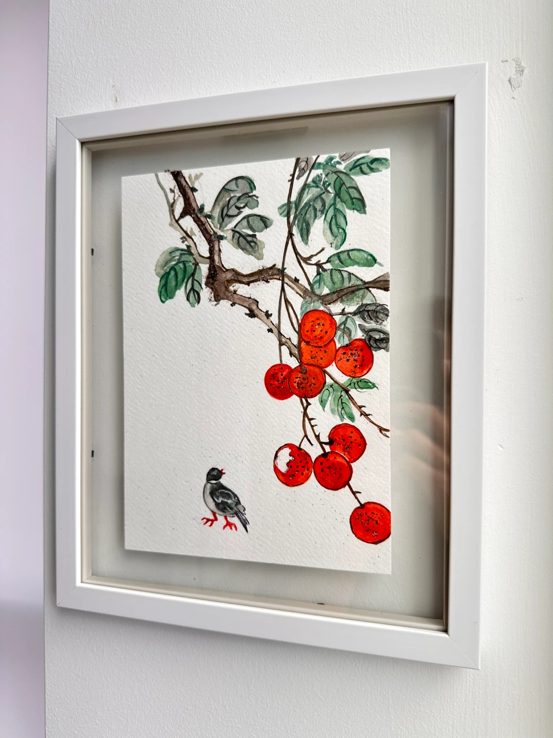 Framed Watercolour Painting of Bird and Fruit