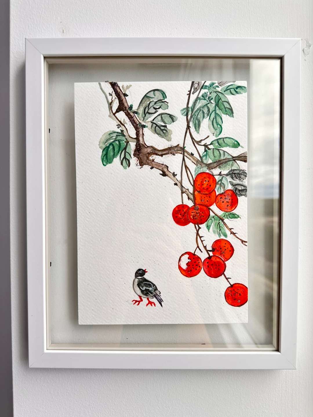 Framed Watercolour Painting of Bird and Fruit - photo 3