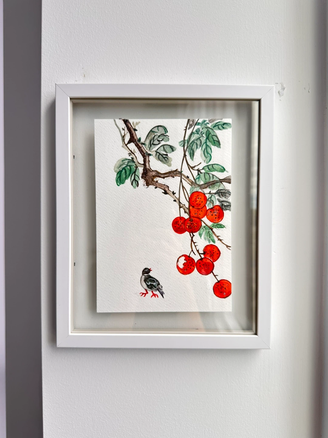 Framed Watercolour Painting of Bird and Fruit - photo 4