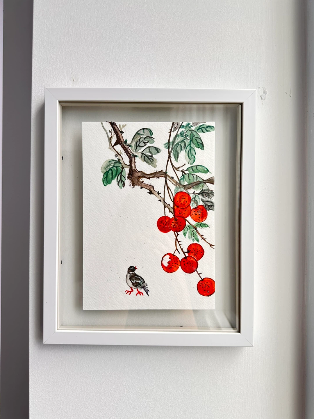 Framed Watercolour Painting of Bird and Fruit - photo 2