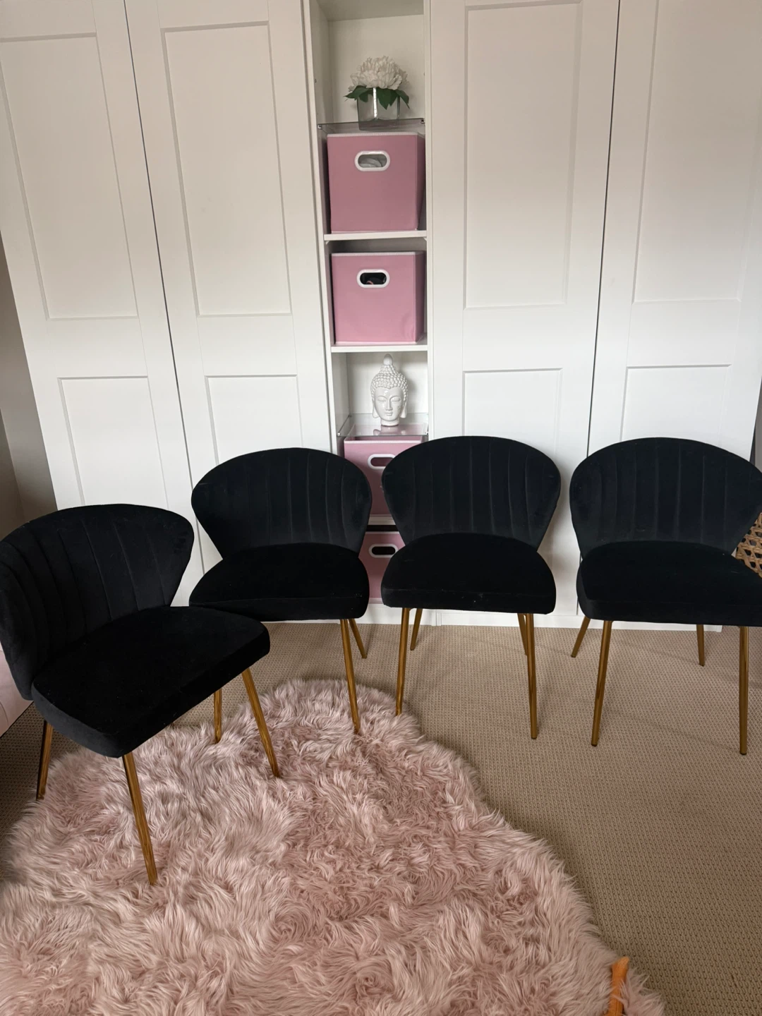 Set of 4 Black Velvet Dining Chairs - photo 2
