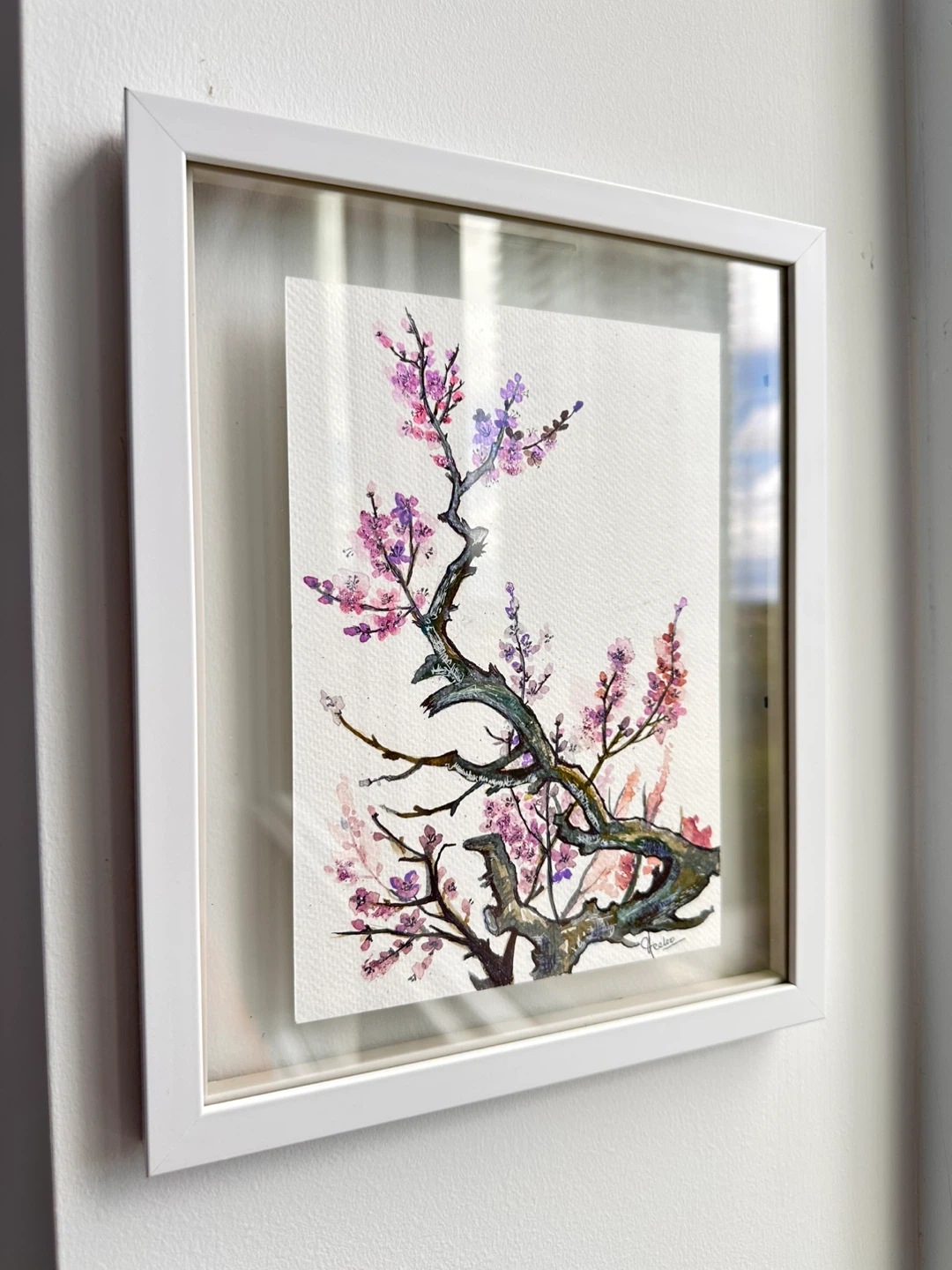 Framed Watercolour Painting of Cherry Blossoms