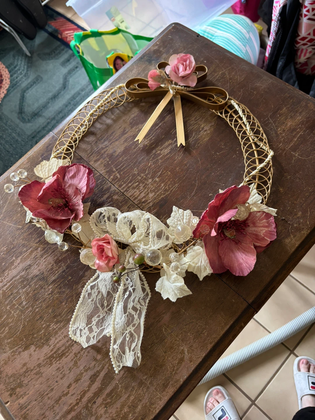 Decorative Wreath with Flowers and Lace
