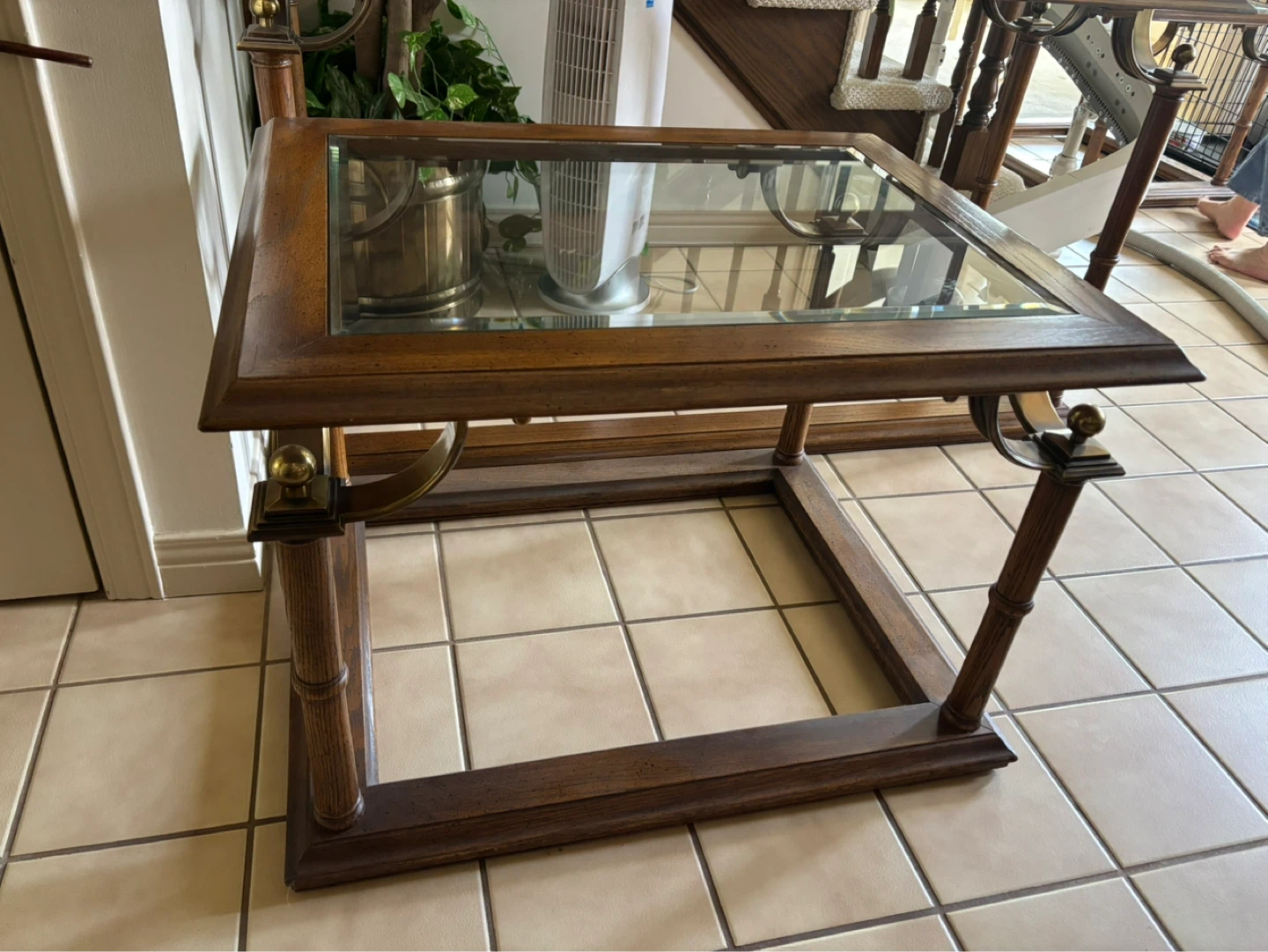 Wooden End Table with Glass Top - photo 2