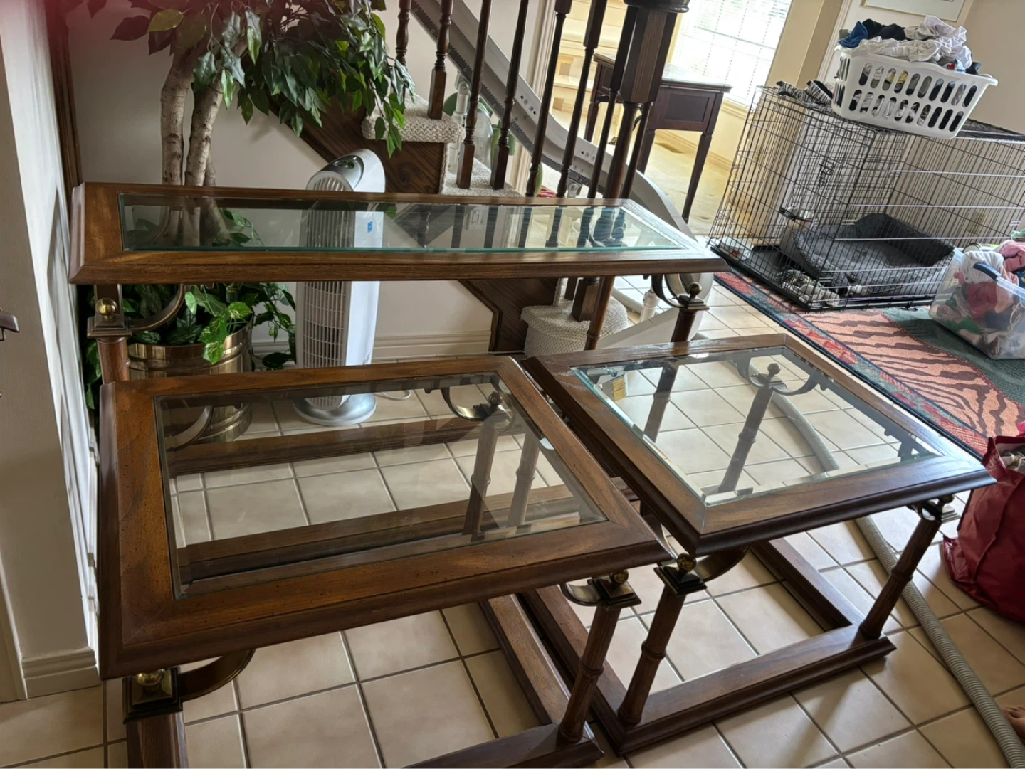 Wooden End Table with Glass Top