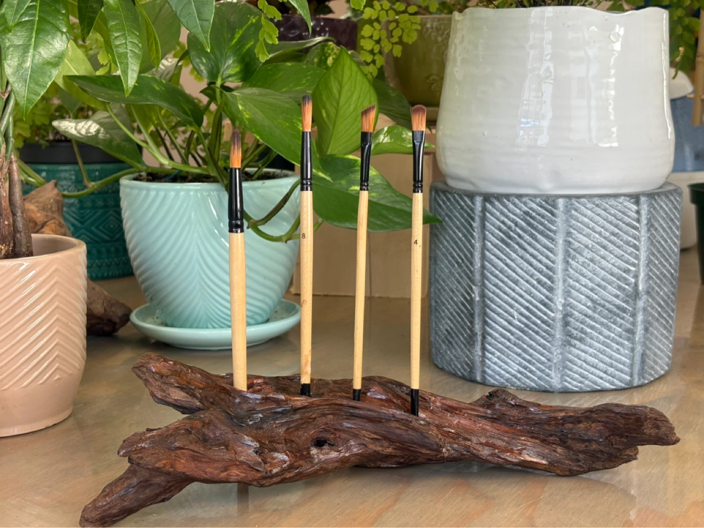 Rustic Wooden Paint Brush Holder