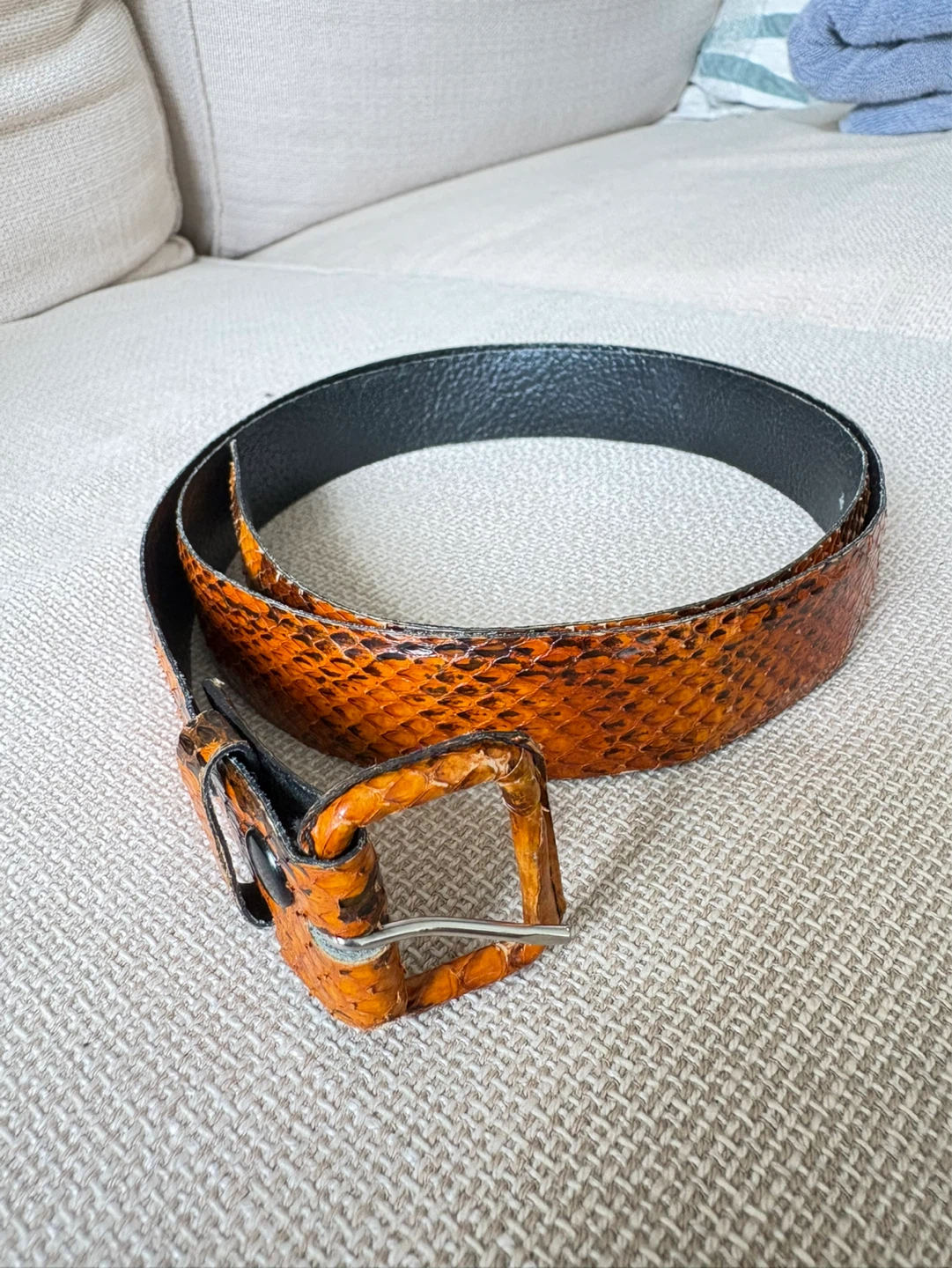 Orange Snake women Belt with Square Buckle