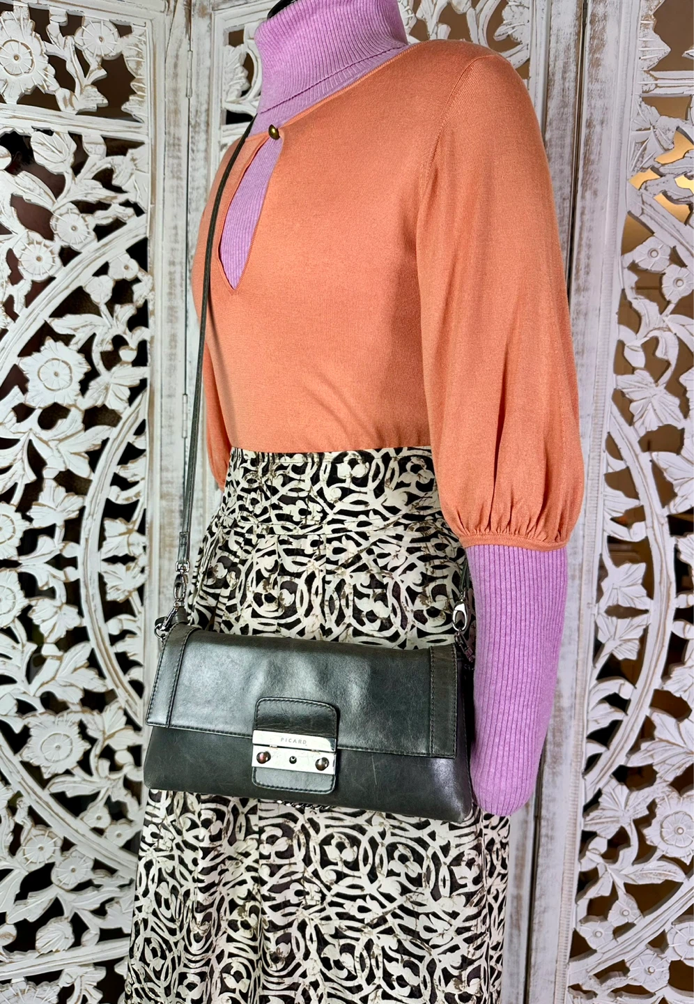 PICARD Leather SHOULDER Clutch BAG CROSSBODY Strap Black ⚽️