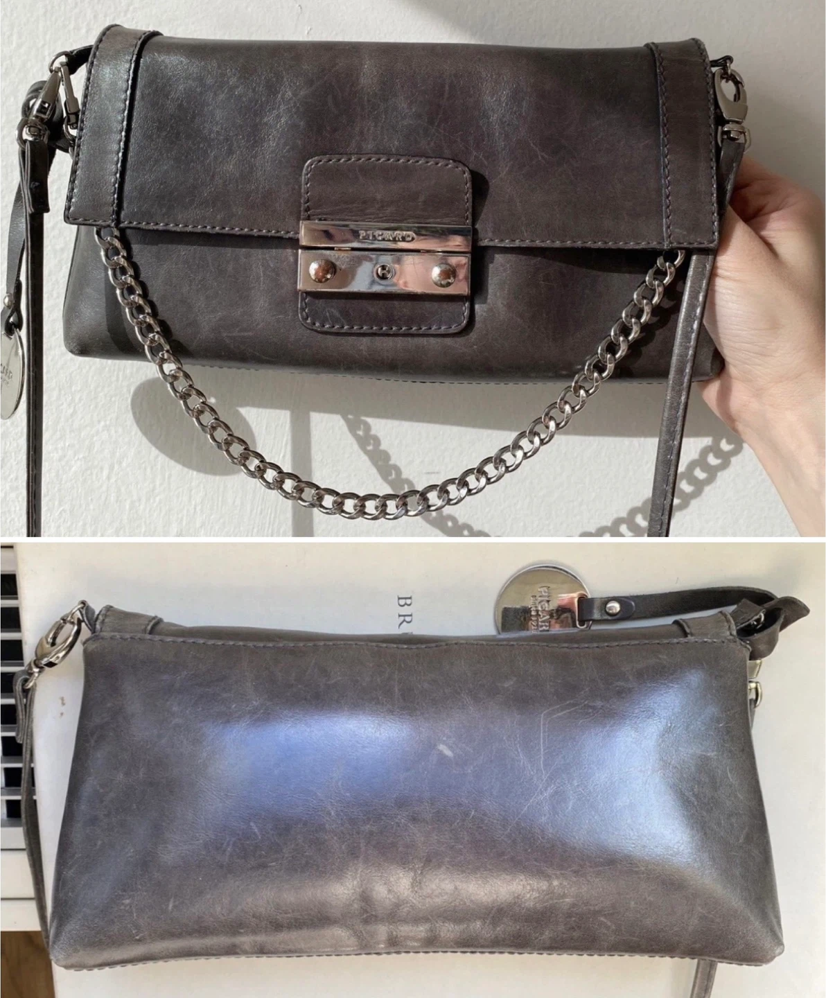 PICARD Leather SHOULDER Clutch BAG CROSSBODY Strap Black ⚽️ - photo 5