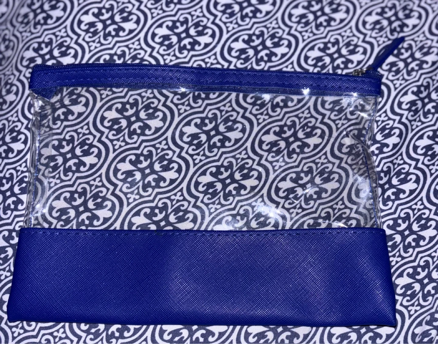 ⚽️Clear Pouch with Blue Faux Leather Bottom