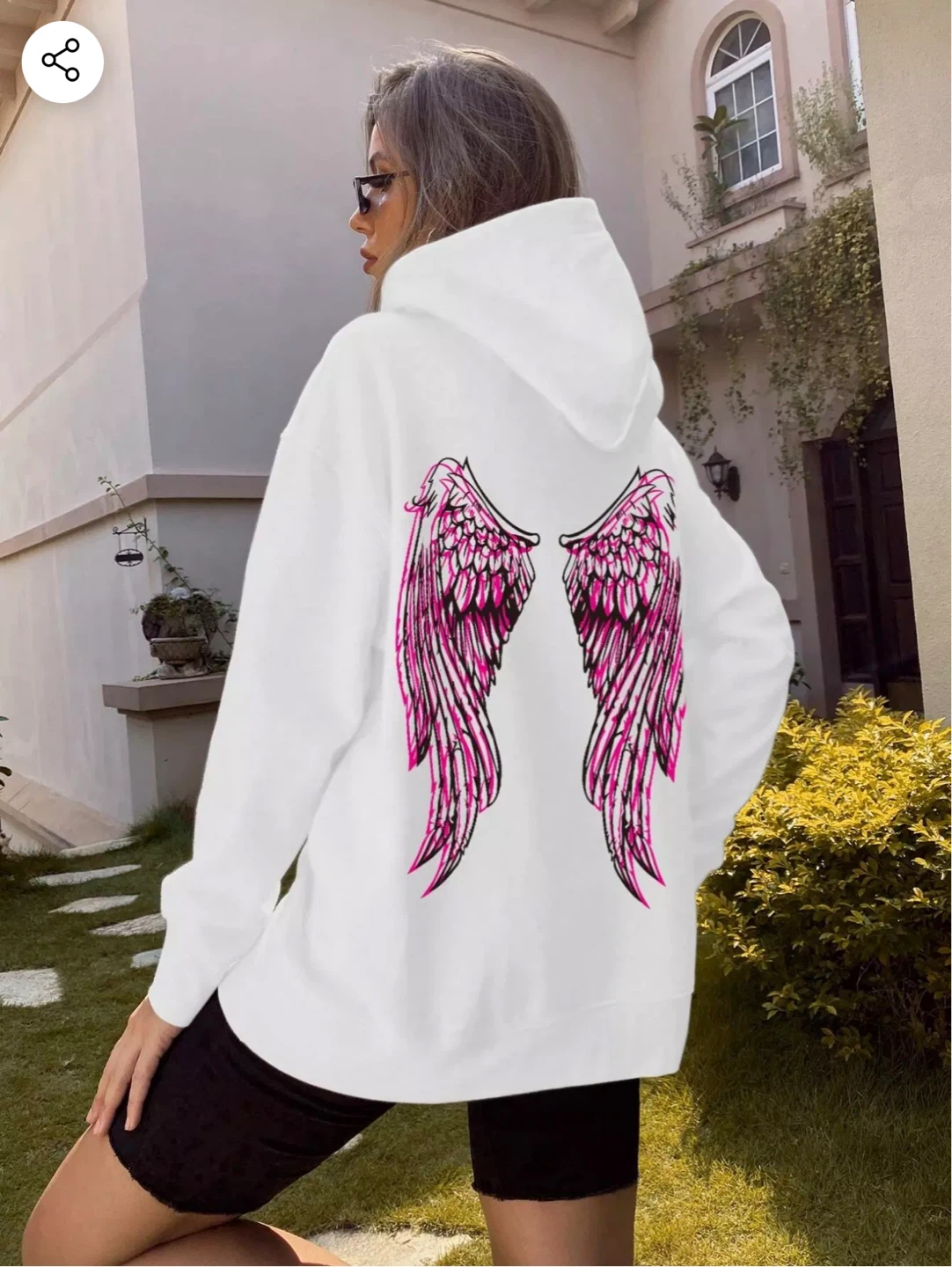 White Angel Wings Hoodie Women’s Size M Graphic Print Sweatshirt