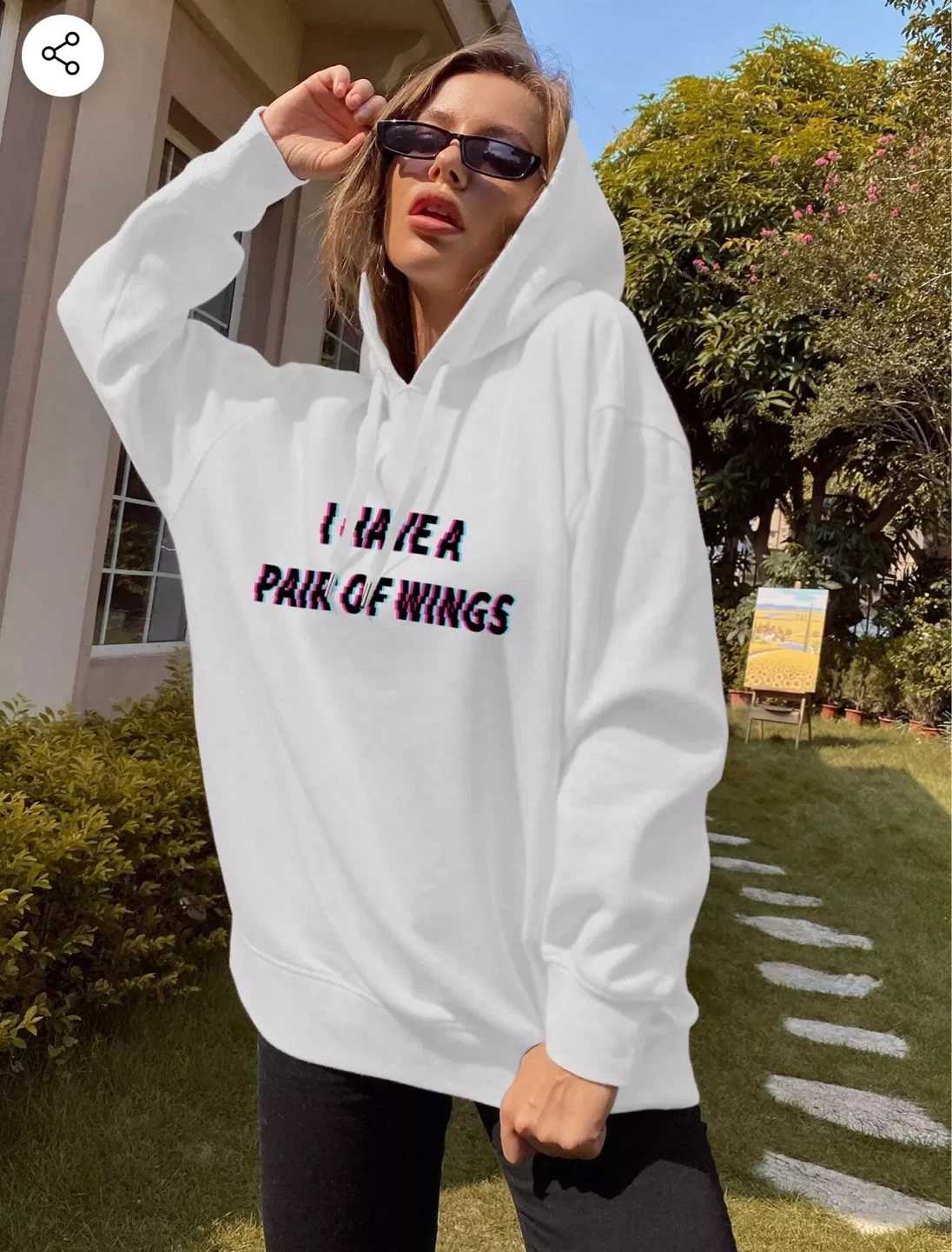 White Angel Wings Hoodie Women’s Size M Graphic Print Sweatshirt - photo 2