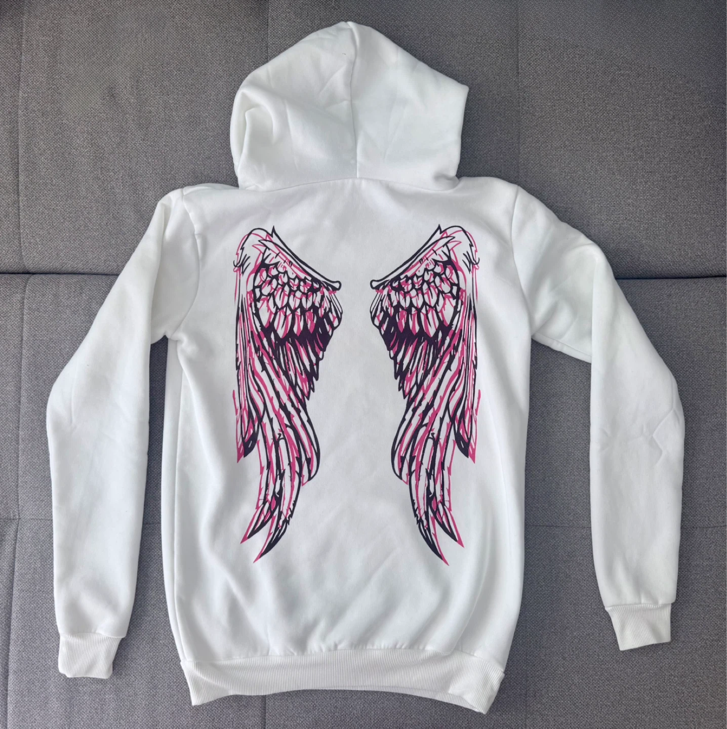 White Angel Wings Hoodie Women’s Size M Graphic Print Sweatshirt - photo 3