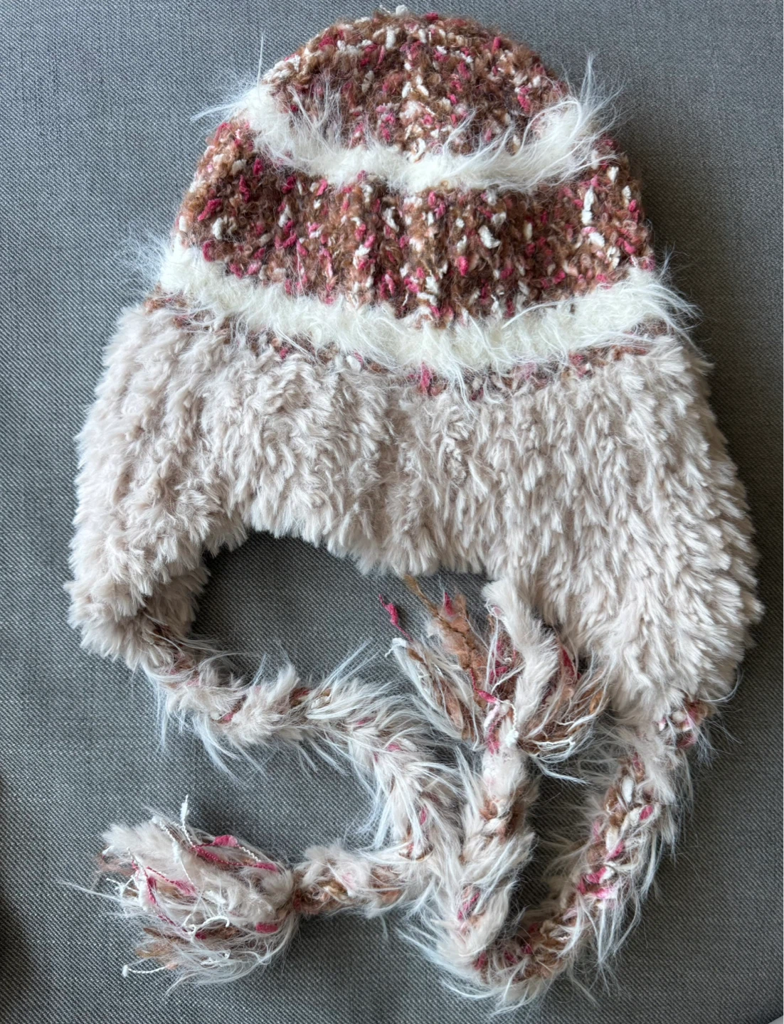Fuzzy Striped Winter Hat with Tassels